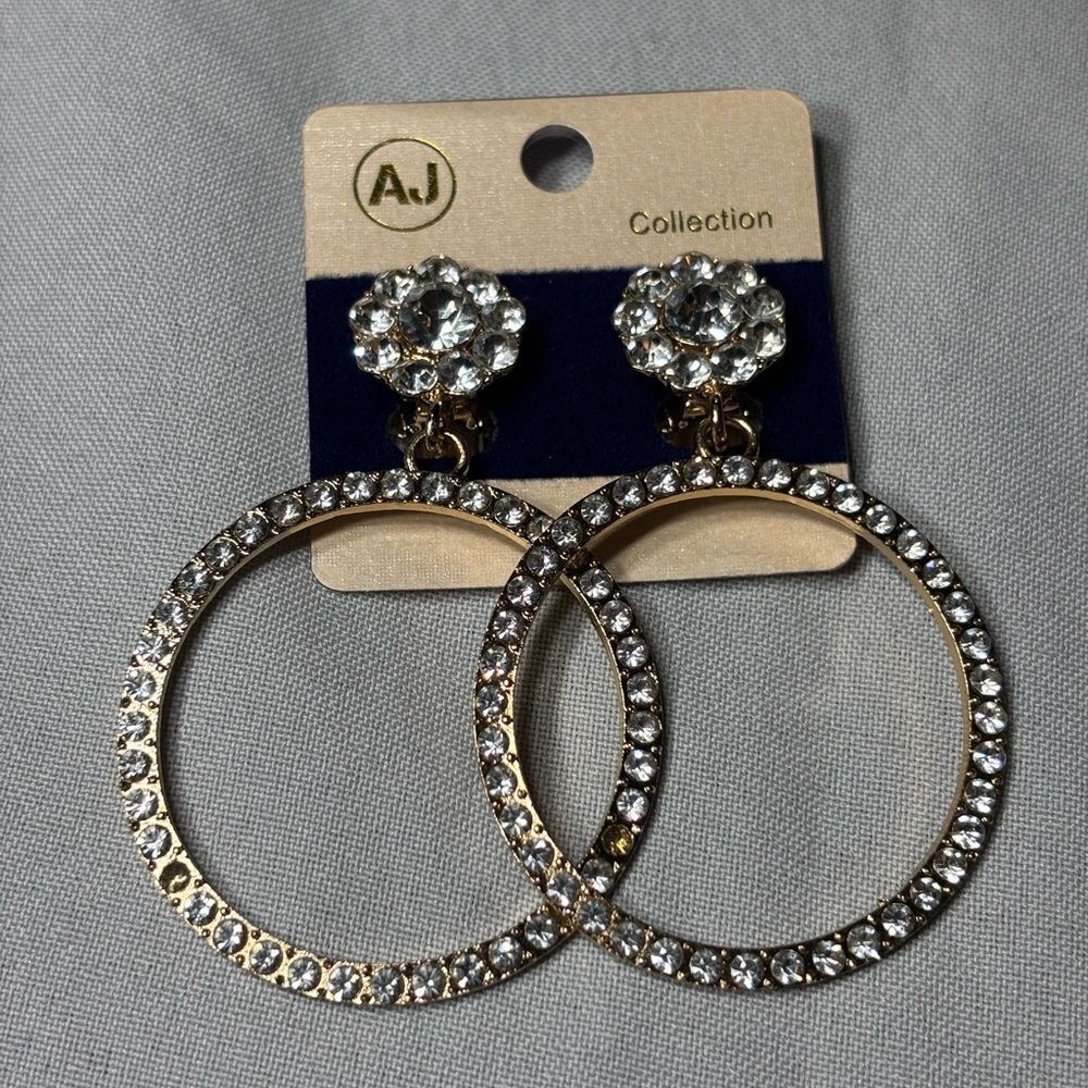 New! AJ Collection Floral Gemstone & Hoop Drop Gold Tone Clip-on Earrings